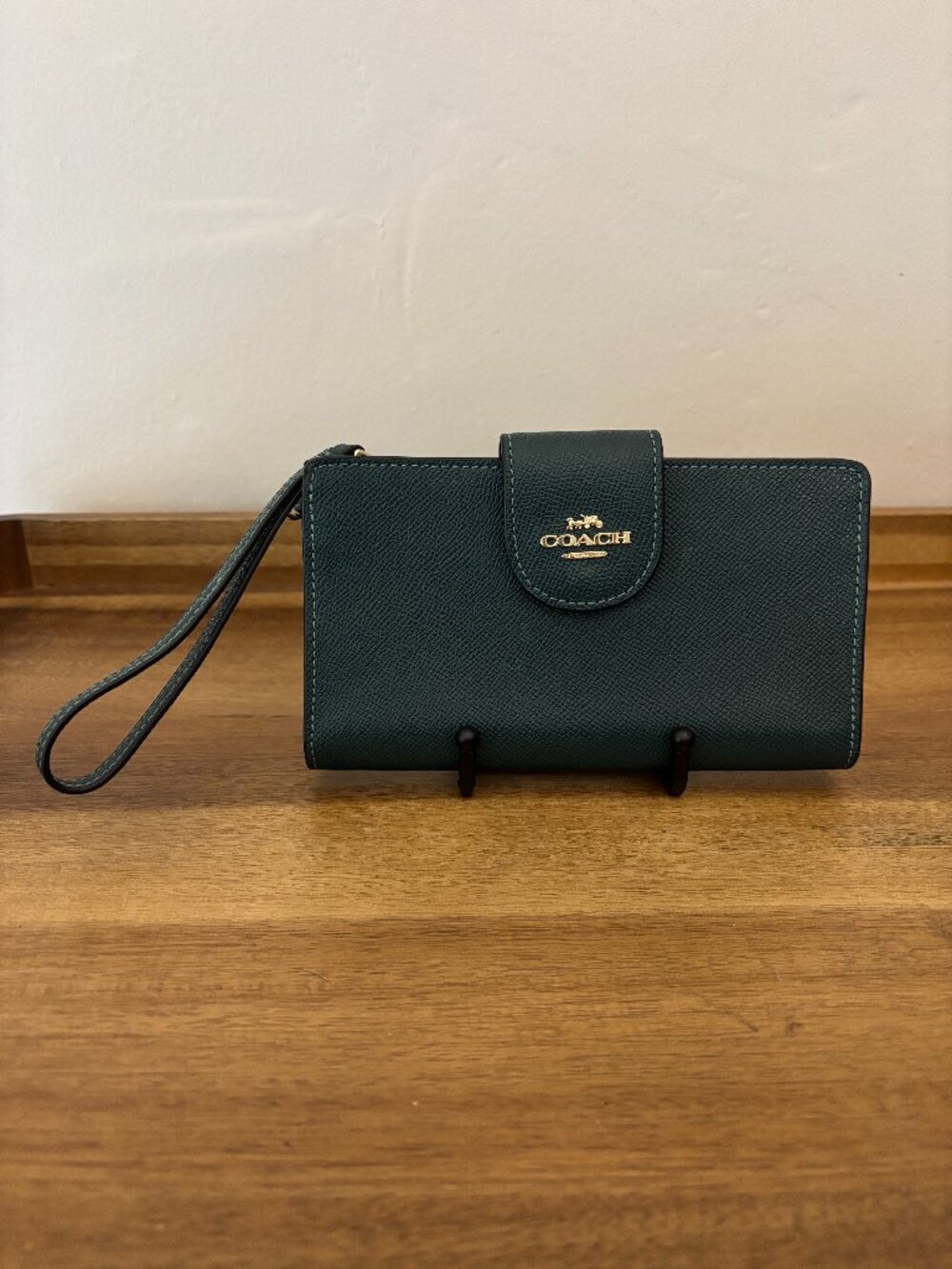 Coach Dark Forrest Green Crossgrain Leather Phone Tech Wallet